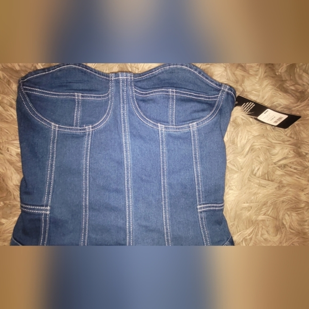 Fashion‎ Nova Tensions High Denim Corset Top Sz Med BNWT - Picture 2 of 6